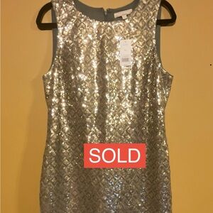 Banana Republic Silver Sequin Sleeveless Dress Size 12